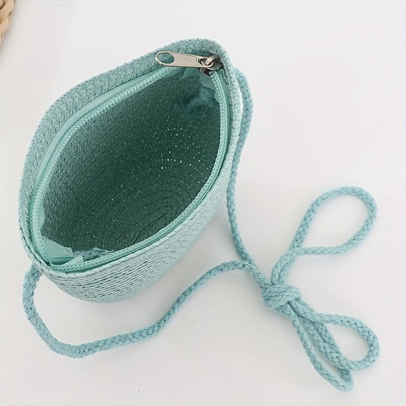 Minimalist Straw Zipper Shoulder Bag Woven Crossbody All Match Travel Purse