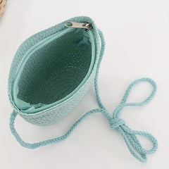 Minimalist Straw Zipper Shoulder Bag Woven Crossbody All Match Travel Purse