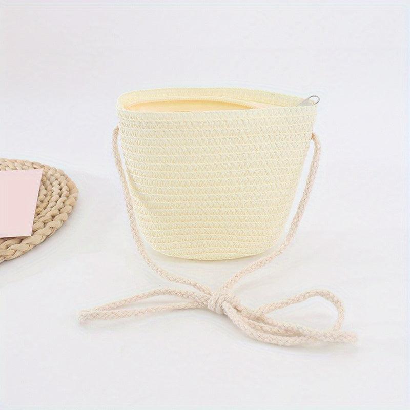 Minimalist Straw Zipper Shoulder Bag Woven Crossbody All Match Travel Purse