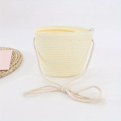 Minimalist Straw Zipper Shoulder Bag Woven Crossbody All Match Travel Purse