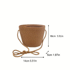 Minimalist Straw Zipper Shoulder Bag Woven Crossbody All Match Travel Purse