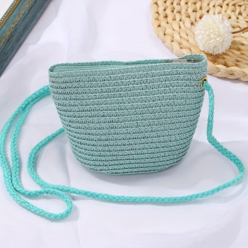 Minimalist Straw Zipper Shoulder Bag Woven Crossbody All Match Travel Purse