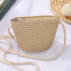 Minimalist Straw Zipper Shoulder Bag Woven Crossbody All Match Travel Purse