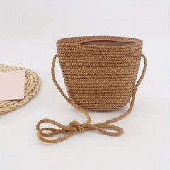 Minimalist Straw Zipper Shoulder Bag Woven Crossbody All Match Travel Purse