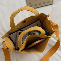 Corduroy Tote Bag with Letter Patch - Handbag for School & Travel