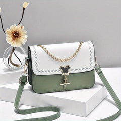 Chain Decor Crossbody Bag Embroidery Square Purse Women's Flap Shoulder Bag