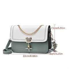 Chain Decor Crossbody Bag Embroidery Square Purse Women's Flap Shoulder Bag