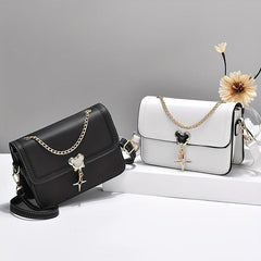 Chain Decor Crossbody Bag Embroidery Square Purse Women's Flap Shoulder Bag