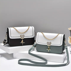 Chain Decor Crossbody Bag Embroidery Square Purse Women's Flap Shoulder Bag