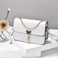 Chain Decor Crossbody Bag Embroidery Square Purse Women's Flap Shoulder Bag