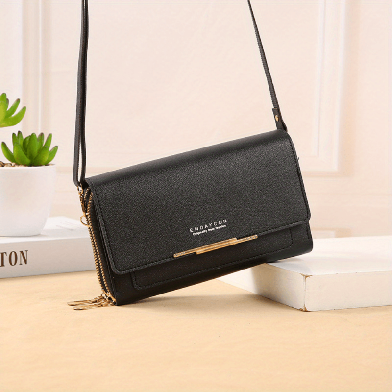 Metal Decor Crossbody Wallet Mini Zipper Flap Purse Women's PU Leather Phone Bag