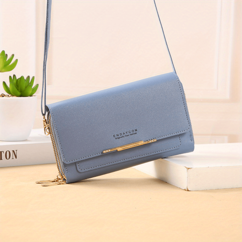 Metal Decor Crossbody Wallet Mini Zipper Flap Purse Women's PU Leather Phone Bag