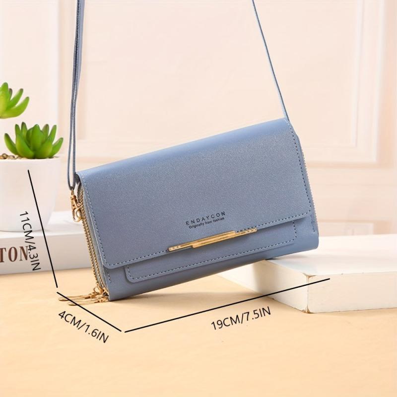 Metal Decor Crossbody Wallet Mini Zipper Flap Purse Women's PU Leather Phone Bag
