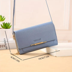 Metal Decor Crossbody Wallet Mini Zipper Flap Purse Women's PU Leather Phone Bag