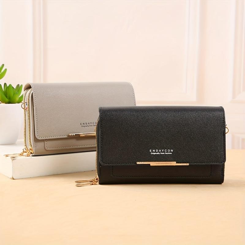 Metal Decor Crossbody Wallet Mini Zipper Flap Purse Women's PU Leather Phone Bag