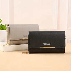 Metal Decor Crossbody Wallet Mini Zipper Flap Purse Women's PU Leather Phone Bag