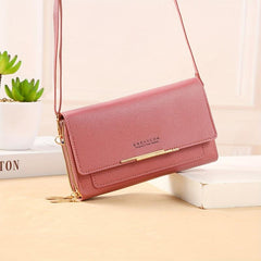 Metal Decor Crossbody Wallet Mini Zipper Flap Purse Women's PU Leather Phone Bag