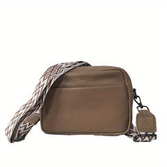 Minimalist Square Shoulder Bag with Geometric Pattern Strap