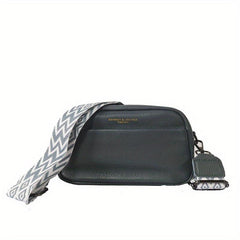 Minimalist Square Shoulder Bag with Geometric Pattern Strap