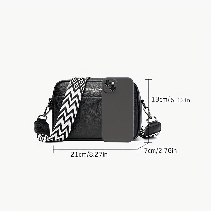 Minimalist Square Shoulder Bag with Geometric Pattern Strap