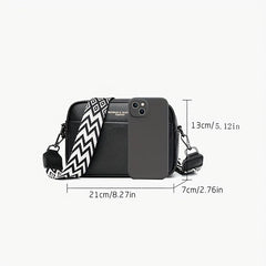 Minimalist Square Shoulder Bag with Geometric Pattern Strap