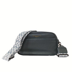 Minimalist Square Shoulder Bag with Geometric Pattern Strap