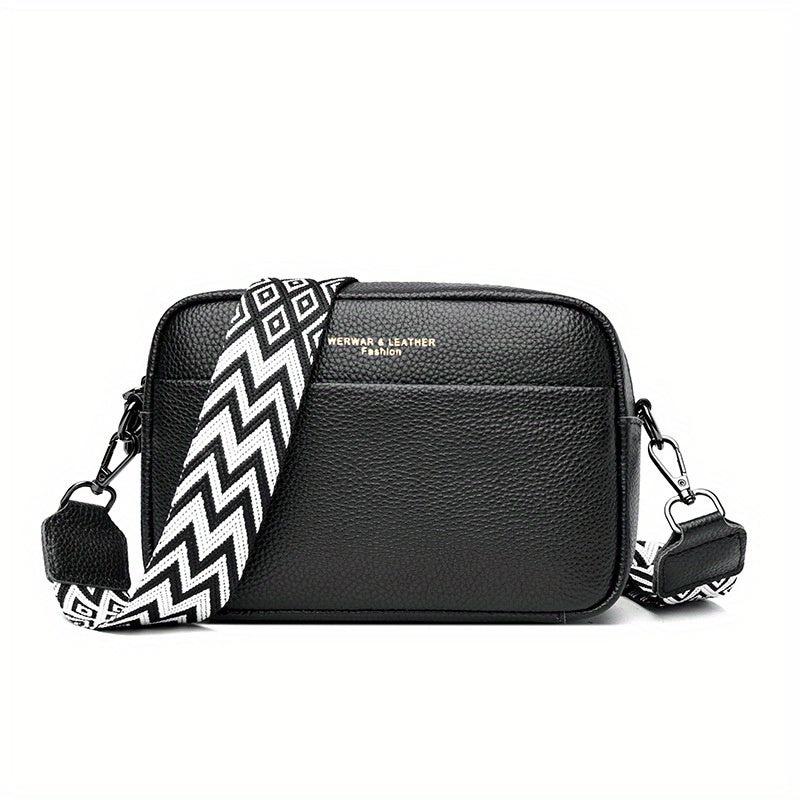 Minimalist Square Shoulder Bag with Geometric Pattern Strap