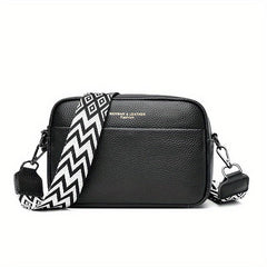 Minimalist Square Shoulder Bag with Geometric Pattern Strap