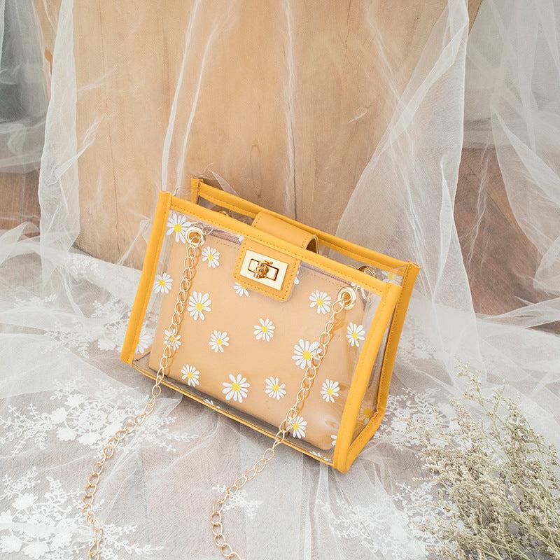 Daisy Floral Mini Shoulder Bag Clear Turn Lock Zipper Crossbody Bag