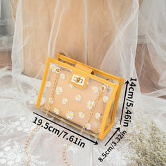 Daisy Floral Mini Shoulder Bag Clear Turn Lock Zipper Crossbody Bag