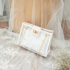 Daisy Floral Mini Shoulder Bag Clear Turn Lock Zipper Crossbody Bag