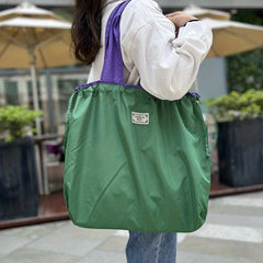 Foldable Reusable Grocery Bag Lightweight Drawstring Travel Shoulder Bag