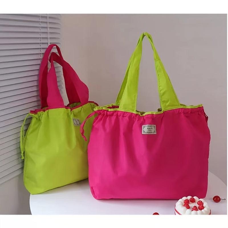 Foldable Reusable Grocery Bag Lightweight Drawstring Travel Shoulder Bag