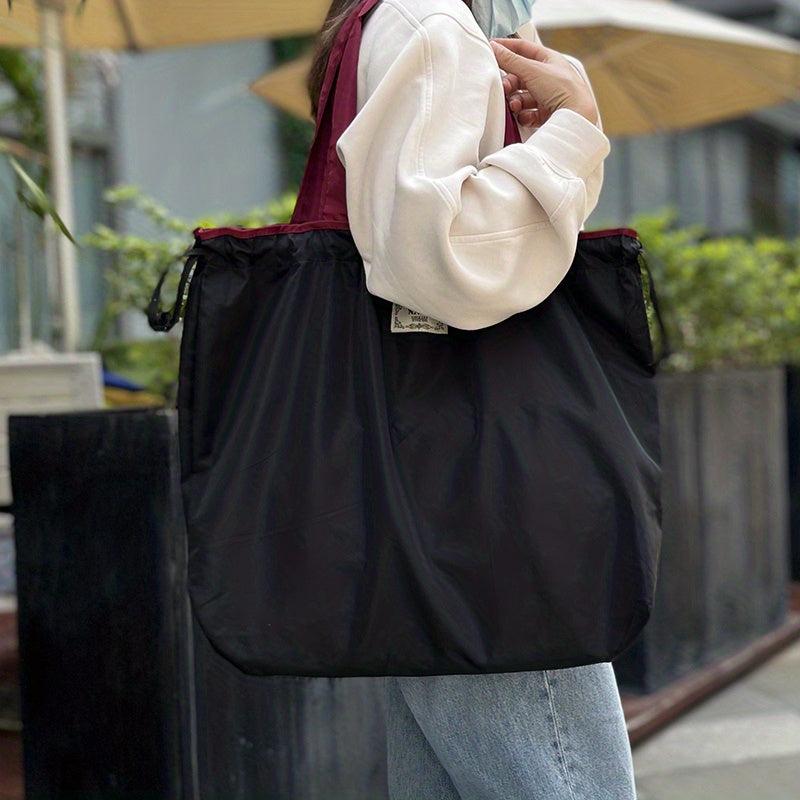 Foldable Reusable Grocery Bag Lightweight Drawstring Travel Shoulder Bag