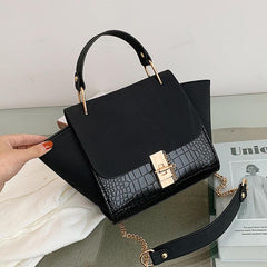 Crocodile Pattern Shoulder Bag Flap Lock Crossbody Bag