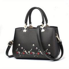 Floral Embroidered Tote Bag PU Crossbody Women's Small Handbag