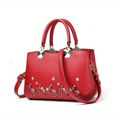 Floral Embroidered Tote Bag PU Crossbody Women's Small Handbag