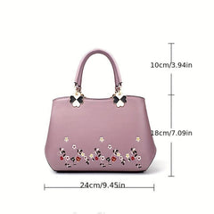 Floral Embroidered Tote Bag PU Crossbody Women's Small Handbag