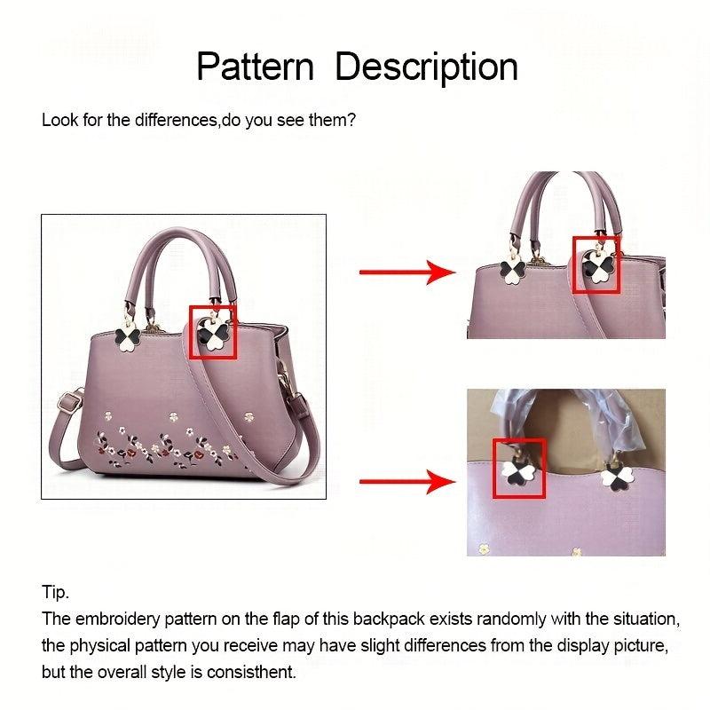 Floral Embroidered Tote Bag PU Crossbody Women's Small Handbag