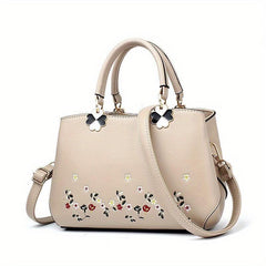 Floral Embroidered Tote Bag PU Crossbody Women's Small Handbag