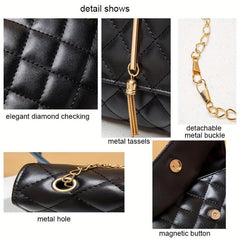 Argyle Quilted Chain Crossbody Bag Tassel Shoulder Small Flap Square Purse