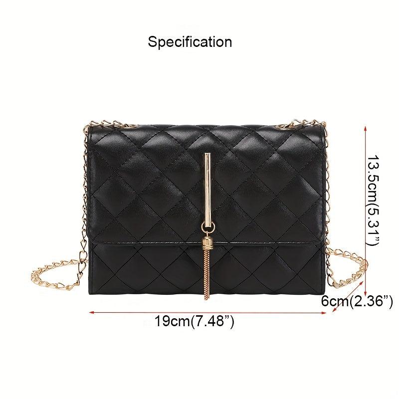 Argyle Quilted Chain Crossbody Bag Tassel Shoulder Small Flap Square Purse