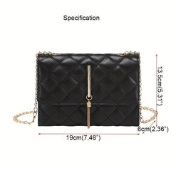 Argyle Quilted Chain Crossbody Bag Tassel Shoulder Small Flap Square Purse