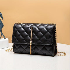 Argyle Quilted Chain Crossbody Bag Tassel Shoulder Small Flap Square Purse