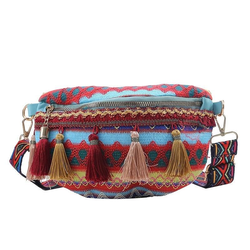 Tribal Print Tassel Decor Crossbody Bag