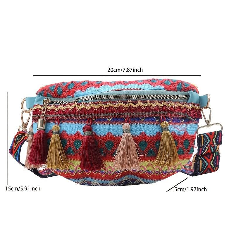 Tribal Print Tassel Decor Crossbody Bag