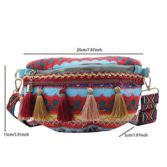 Tribal Print Tassel Decor Crossbody Bag