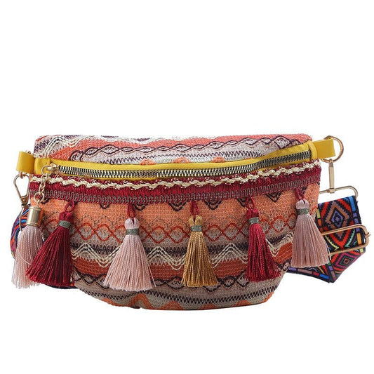 Tribal Print Tassel Decor Crossbody Bag
