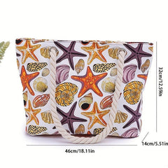 Ocean Style Canvas Beach Bag Conch Print Shoulder Handbag
