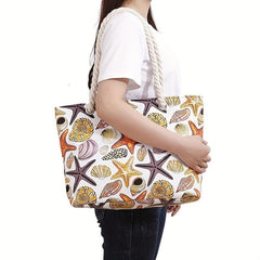 Ocean Style Canvas Beach Bag Conch Print Shoulder Handbag